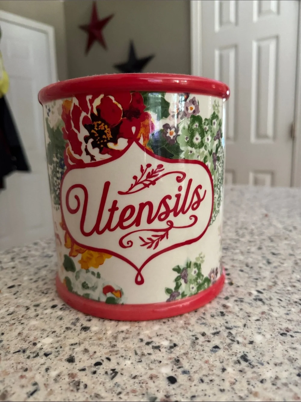 The Pioneer Woman Red Floral Utensil Crock